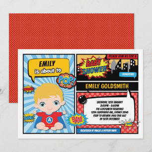 Superhero Baby Boy Shower / Comic Book Blonde Hair Invitation