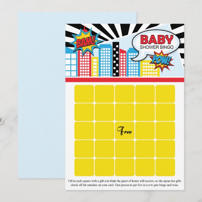 Superhero Baby Shower Bingo Cards (Front/Back)