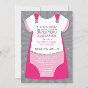 Superhero Baby Shower Invitation, Pink, Silver Inv Invitation