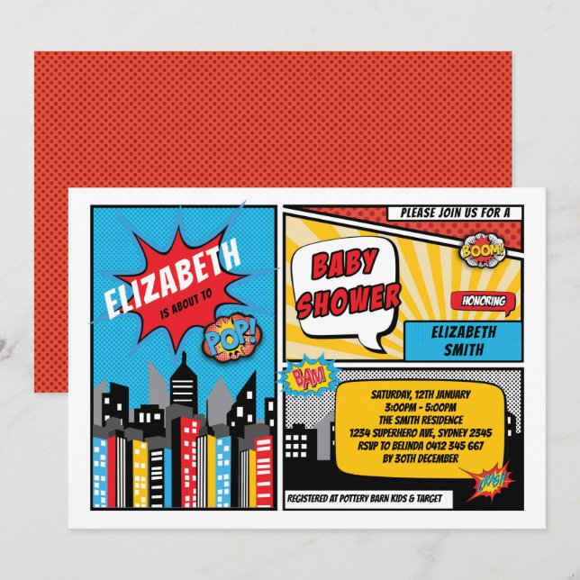 Superhero Baby Shower / Superheroes Comic Book Invitation (Front/Back)