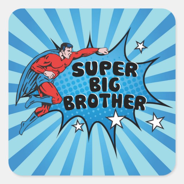 Superhero Becoming a Big Brother Square Sticker (Front)