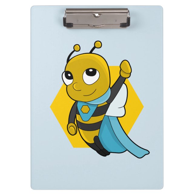 Superhero bee cartoon clipboard (Front)