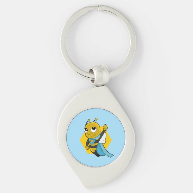 Superhero bee cartoon keychain (Front)