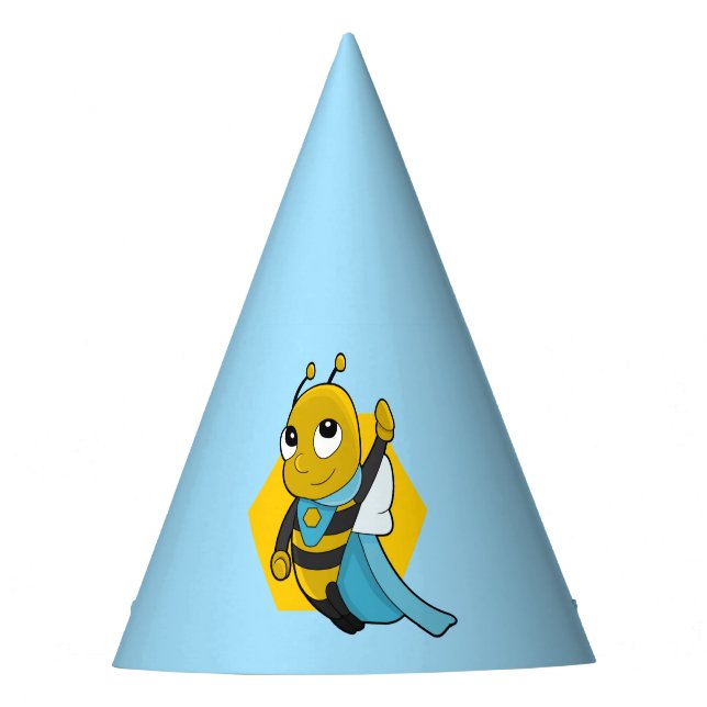 Superhero bee cartoon party hat (Front)