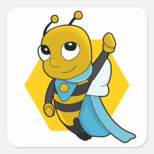 Superhero bee cartoon square sticker