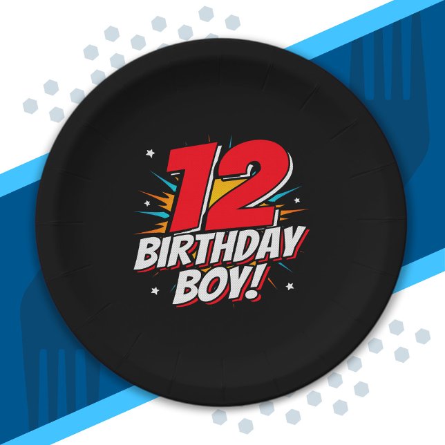 Superhero Birthday - 12 Year Old - 12th Birthday Paper Plate (Creator Uploaded)