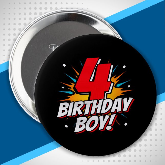 Superhero Birthday Boy - 4 Year Old - 4th Birthday 10 Cm Round Badge (Creator Uploaded)
