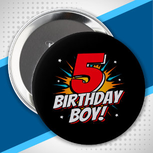 Superhero Birthday Boy - 5 Year Old - 5th Birthday 10 Cm Round Badge