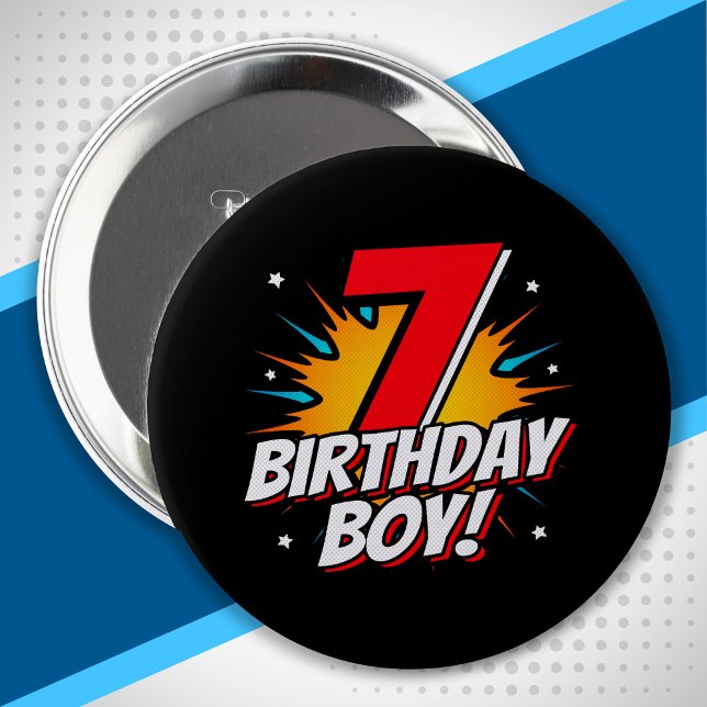 Superhero Birthday Boy - 7 Year Old - 7th Birthday 10 Cm Round Badge (Creator Uploaded)