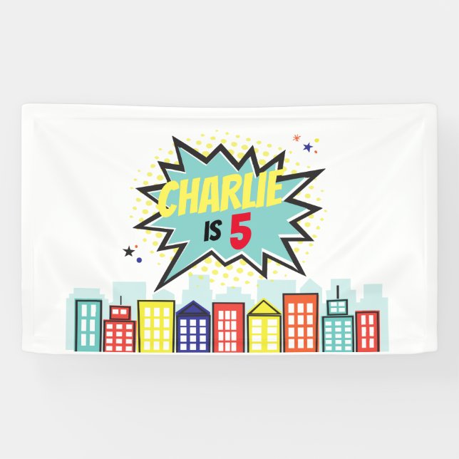 Superhero Birthday Boy Banner Backdrop (Horizontal)