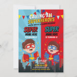 Superhero Birthday Brothers Blue Red Joint Boy Invitation<br><div class="desc">Superhero Birthday Brothers Blue Red Joint Boy Invitation! Perfect for any age age birthday,  Simply change the text to suit your party. Back print included.</div>