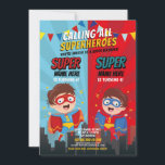 Superhero Birthday Brothers Blue Red Joint Boy Invitation<br><div class="desc">Superhero Birthday Brothers Blue Red Joint Boy Invitation! Perfect for any age age birthday,  Simply change the text to suit your party. Back print included.</div>