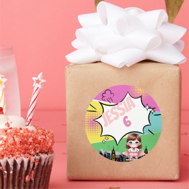 Superhero Birthday Classic Round Sticker (Party)