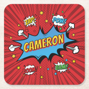 Superhero Birthday Comic Book Square Paper Coaster