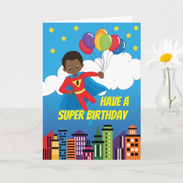 Superhero Birthday Diverse Black Card (Small Plant)