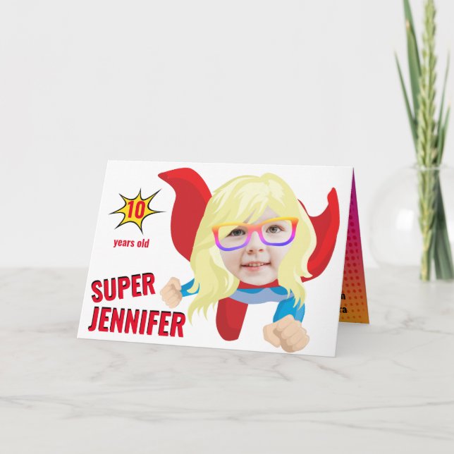Superhero Birthday Girl Comic ⚡ Fun Fab USA Card (Front)