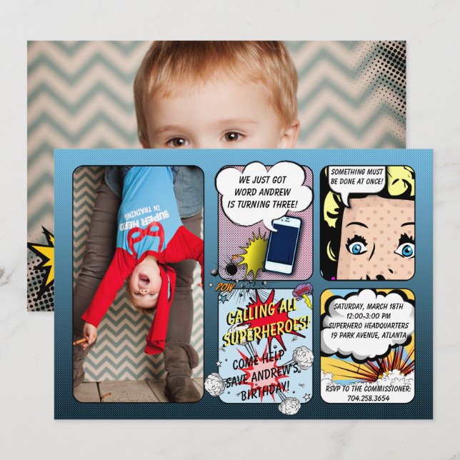 Superhero Birthday Invitation (Front/Back)