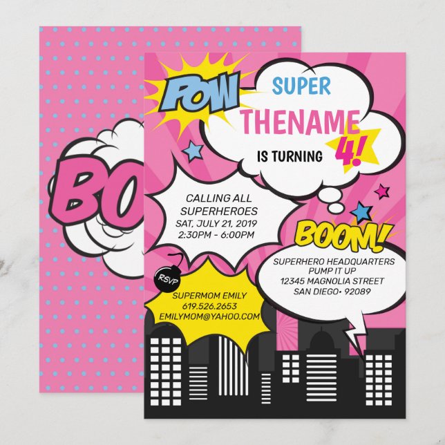 Superhero Birthday Invitation (Front/Back)