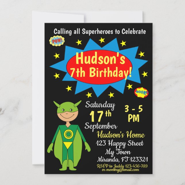 Superhero Birthday Invitation (Front)