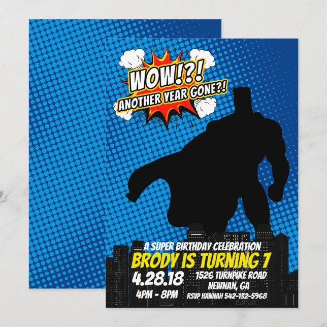 Superhero Birthday Invitation (Front/Back)