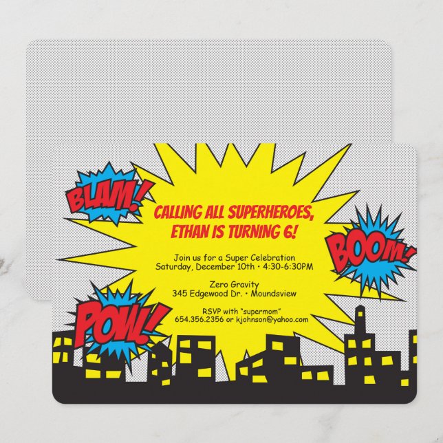 Superhero Birthday Invitation (Front/Back)