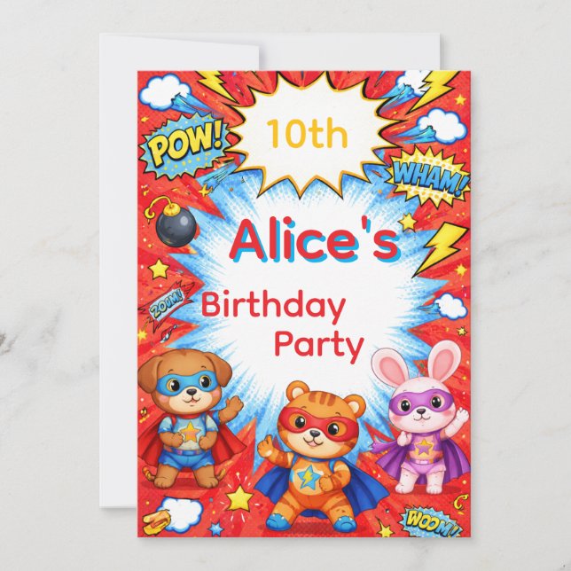 Superhero Birthday Invitation card (Front)