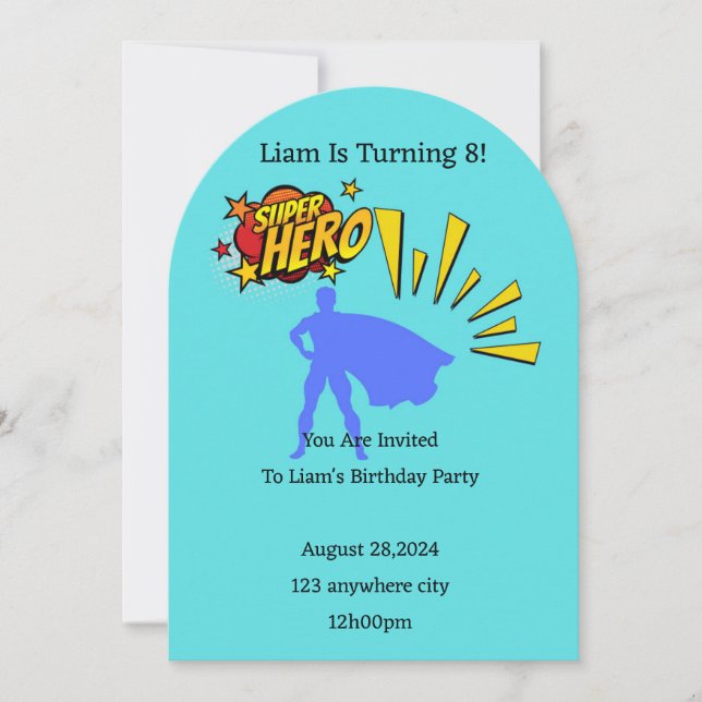 superhero birthday invitation for boys (Front)