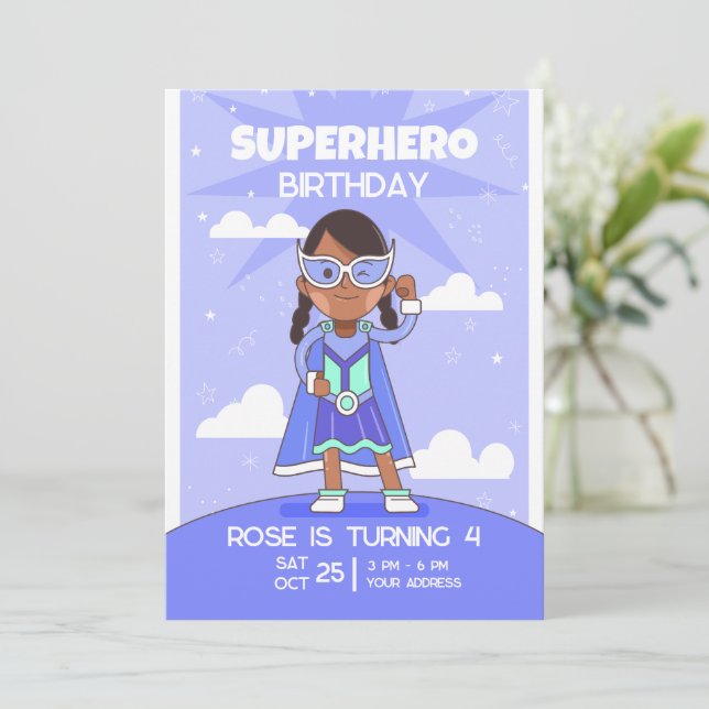 Superhero birthday invitation, Girls Birthday  Invitation (Standing Front)