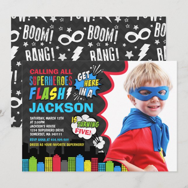 Superhero Birthday Invitation Superhero Party (Front/Back)