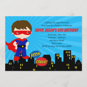 Superhero Birthday Invitations (Blue & Red Mask)