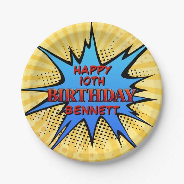 Superhero Birthday Paper Plate (Front)