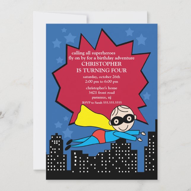Superhero Birthday Party Invitation (Front)