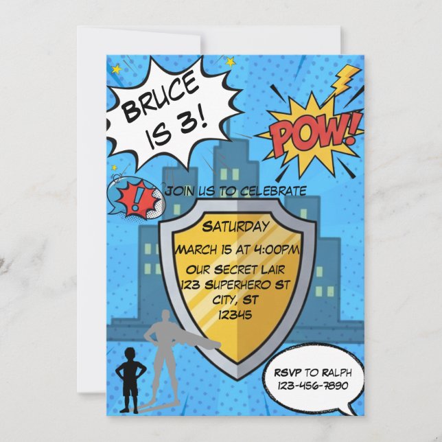 Superhero birthday party  invitation (Front)