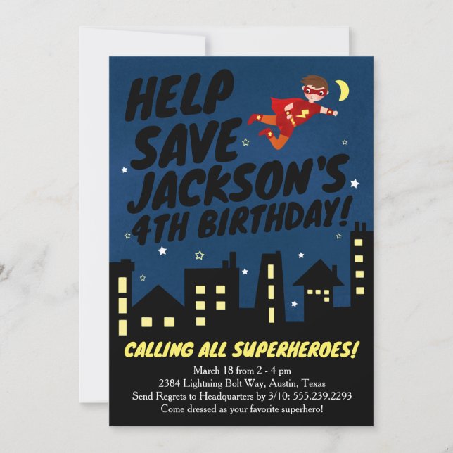 Superhero Birthday Party Invitation (Front)