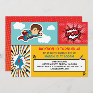 Superhero Birthday Party Invitation - Boy Colours