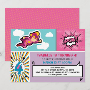 Superhero Birthday Party Invitation - Girl Colours