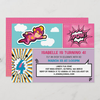 Superhero Birthday Party Invitation - Girl Colours