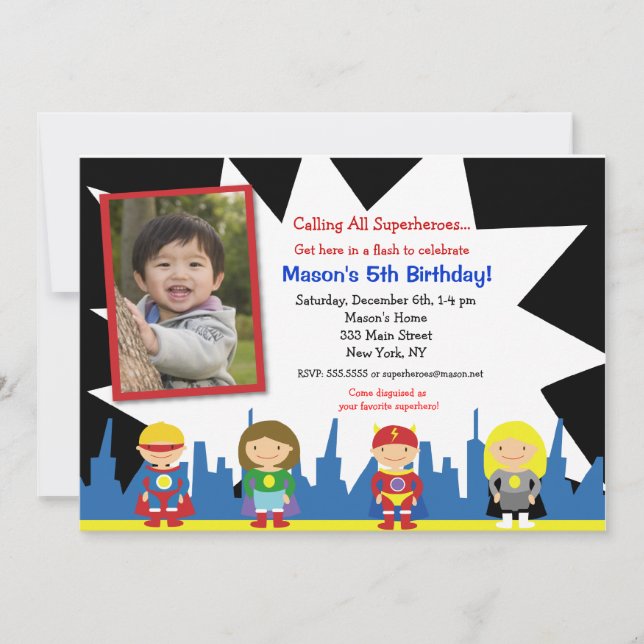 Superhero Birthday Party Invitations (Front)