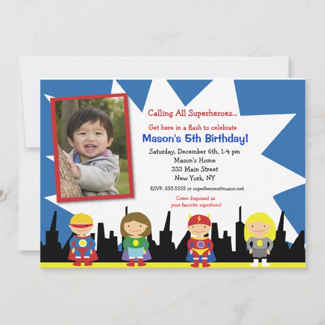 Superhero Birthday Party Invitations (Front)