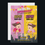 Superhero Birthday Sister Pink Yellow Joint Party Invitation<br><div class="desc">Superhero Birthday Sister Pink Yellow Joint Party Invitation! Perfect for any age age birthday,  Simply change the text to suit your party. Back print included.</div>