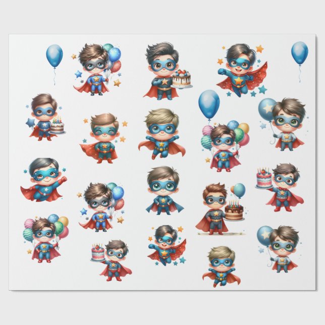 Superhero Birthday Wrapping Paper  (Flat)