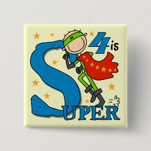 Superhero Boy 4th Birthday Tshirts and Gifts 15 Cm Square Badge
