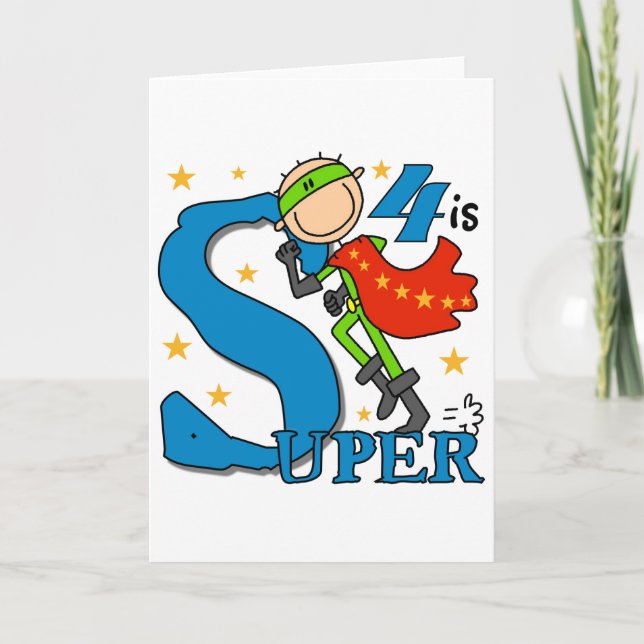 Superhero Boy 4th Birthday Tshirts and Gifts Card (Front)