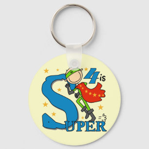 Superhero Boy 4th Birthday Tshirts and Gifts Key Ring