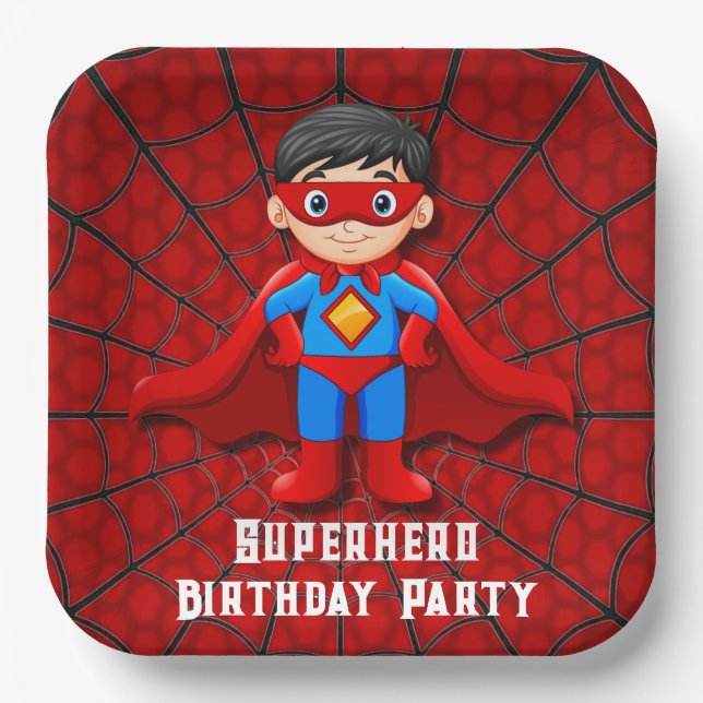 SuperHero Boy Birthday Party Paper Plate (Front)