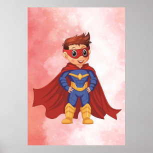 Superhero Boy in Blue Suit - Fun Kids Wall Art