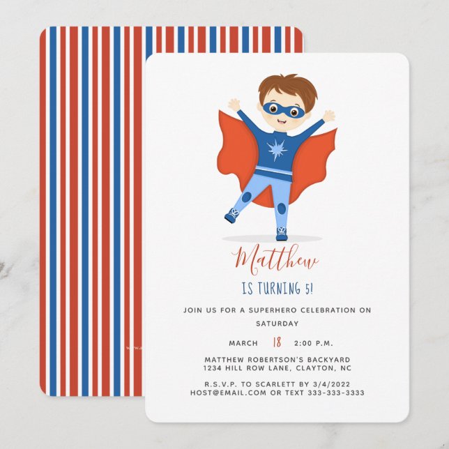 Superhero Boy Invitation (Front/Back)