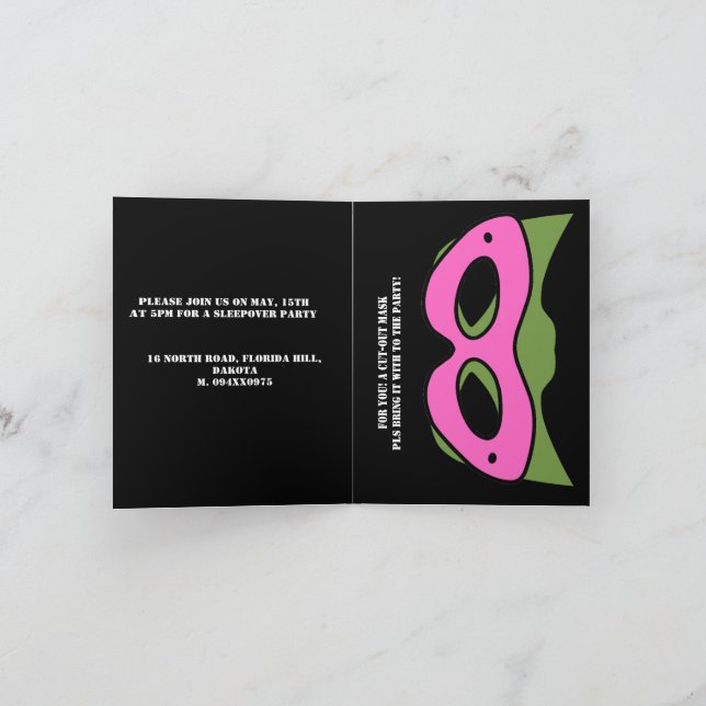 Superhero boy Pink & Green Game Avatar and mask  Invitation (Inside)