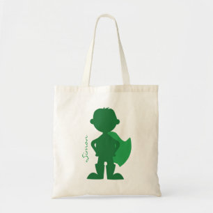 Superhero Boy Silhouette Personalised Green Tote Bag