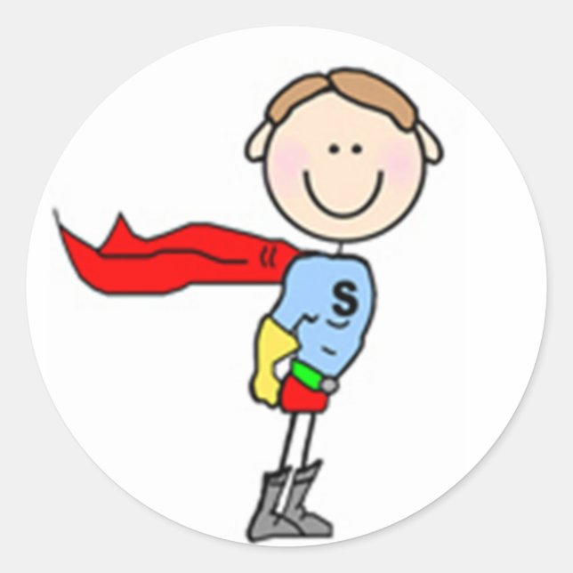 Superhero Boy Stick Figure Classic Round Sticker (Front)